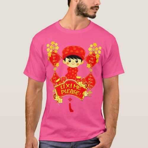 Li Xi Me Please Vietnamese Red Cute Ao Dai Boy Flo T_Shirt