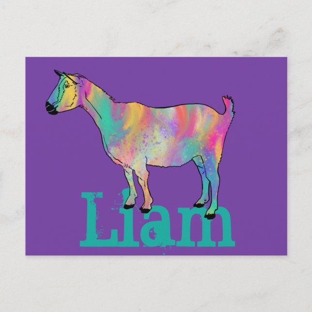 Liam Add Name Colourful Goat Cute Cool Animal Art Postcard (Front)
