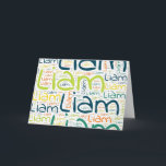 Liam Card<br><div class="desc">Liam. Show and wear this popular beautiful male first name designed as colorful wordcloud made of horizontal and vertical cursive hand lettering typography in different sizes and adorable fresh colors. Wear your positive american name or show the world whom you love or adore. Merch with this soft text artwork is...</div>