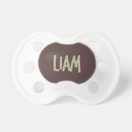 Liam Name Green And Brown Baby Pacifier