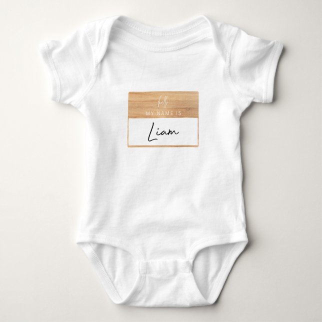 Liam Name Reveal Baby Hello My Name Is Label Boy Baby Bodysuit (Front)