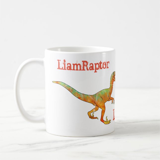 Liam Raptor Scary Velociraptor Dinosaur Funny Coffee Mug (Left)
