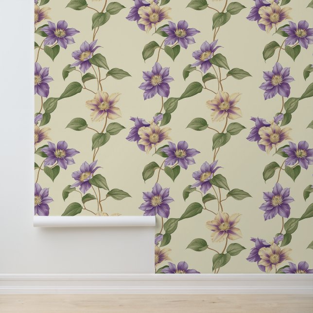 Liana plant pattern with purple Clematis blossom Wallpaper (Application)