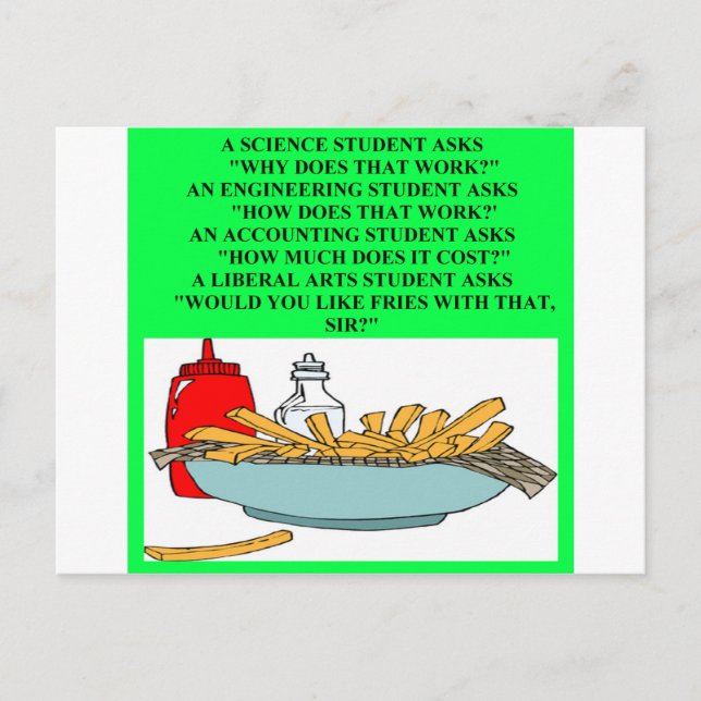liberal arts science fast food joke postcard (Front)