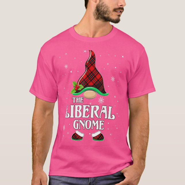 Liberal Gnome Red Plaid Matching Family Christmas  T-Shirt (Front)