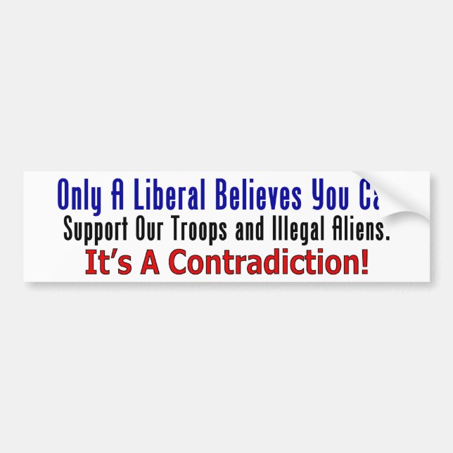 Liberals, Troops and Illegal Aliens (bumper) Bumper Sticker (Front)