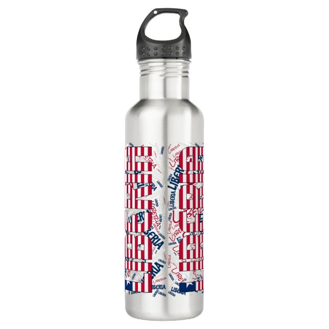 Liberia Flag Gorgeous Patriotic Stainless Steel Water Bottle (Front)