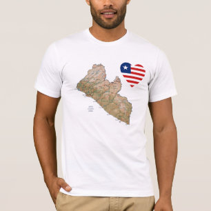 Liberia Flag Heart and Map T-Shirt