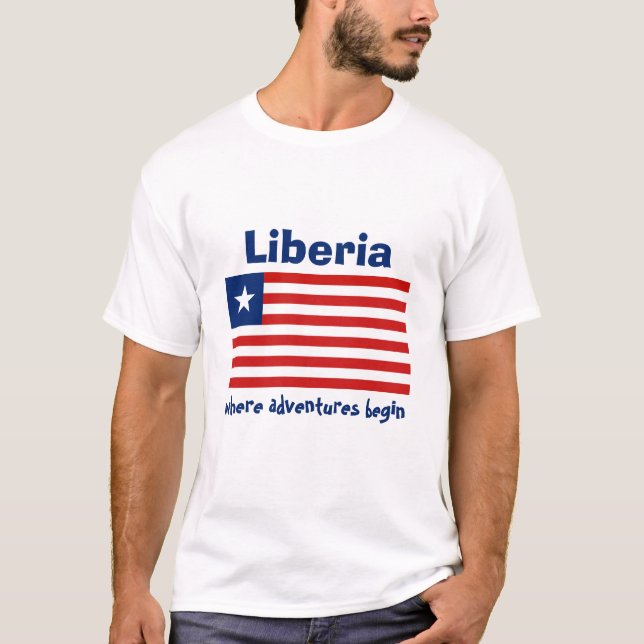 Liberia Flag + Map + Text T-Shirt (Front)