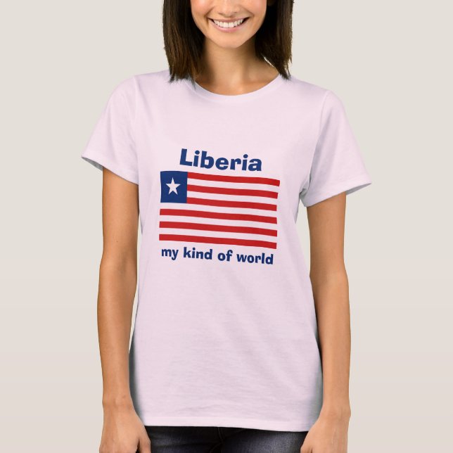 Liberia Flag + Map + Text T-Shirt (Front)