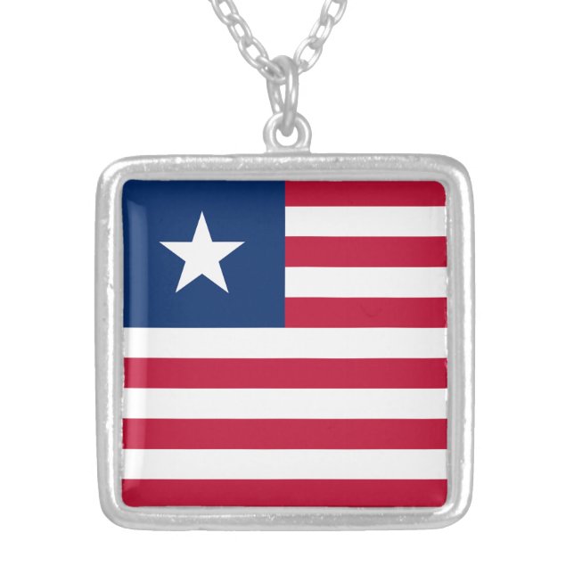 Liberia Flag Silver Plated Necklace (Front)
