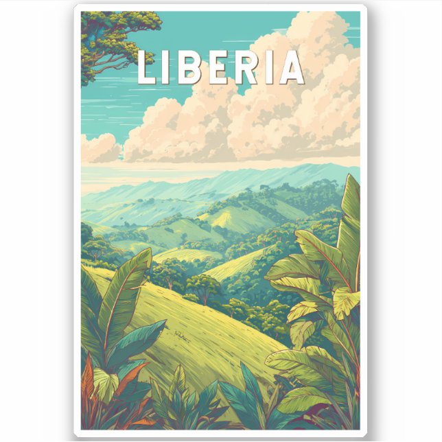 Liberia Illustration Travel Art Vintage Sticker (Front)