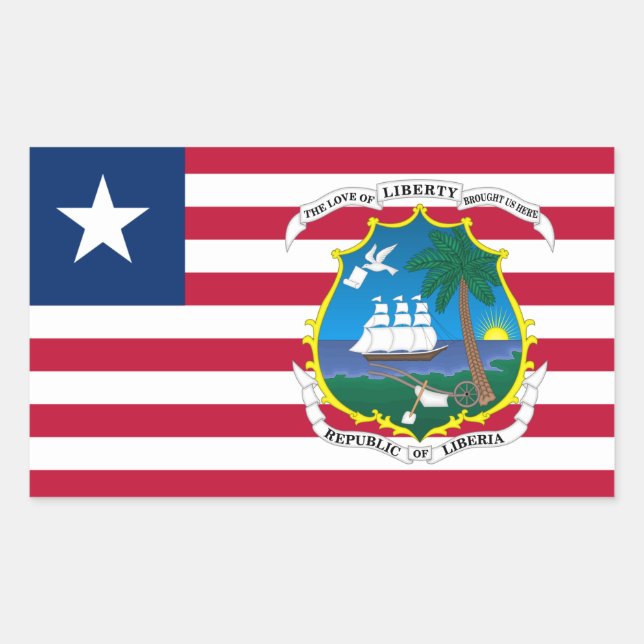 Liberian Flag & Coat of Arms, Flag of Liberia Rectangular Sticker (Front)