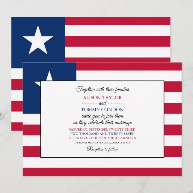 Liberian Flag, Flag of Liberia Wedding Invitation (Front/Back)