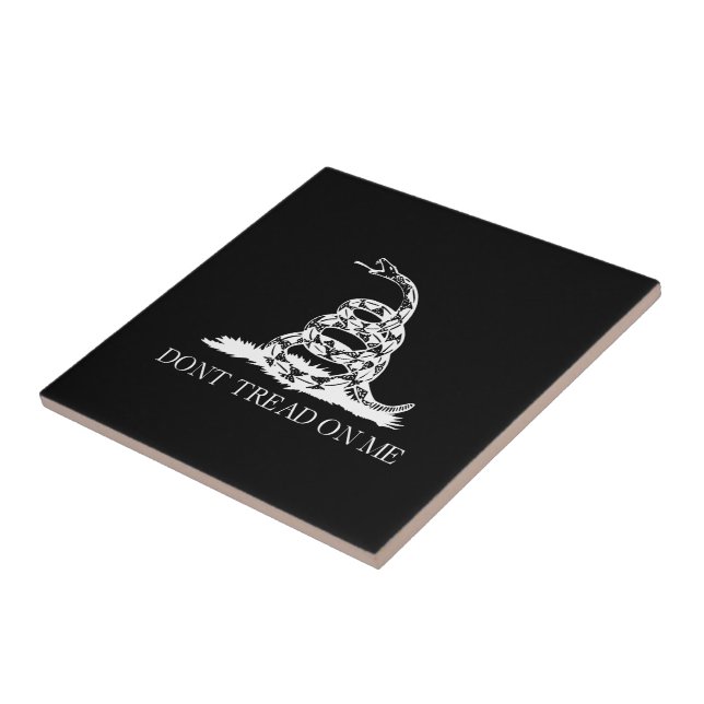 Libertarian Gadsden Flag Don't Tread on Me Black Ceramic Tile (Side)