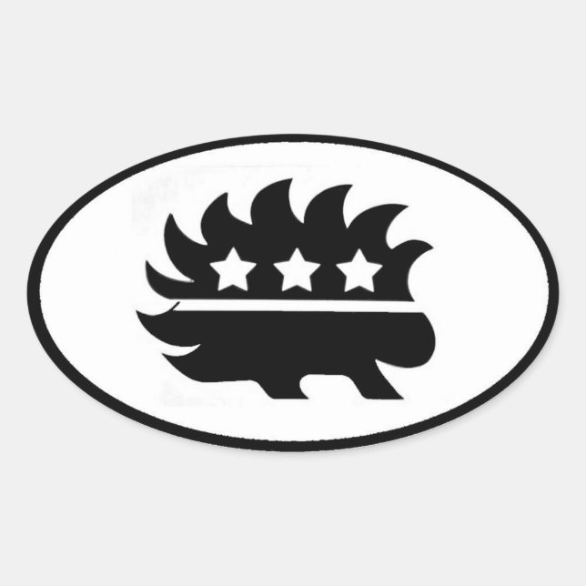Libertarian porcupine mascot Black & White Oval Sticker (Front)