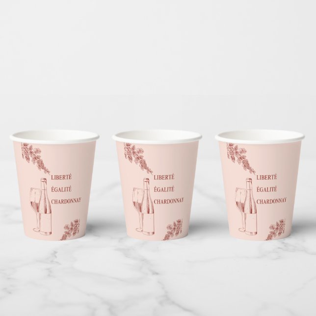 Liberté Égalité Chardonnay Funny Wine Illustration Paper Cups (Multi)