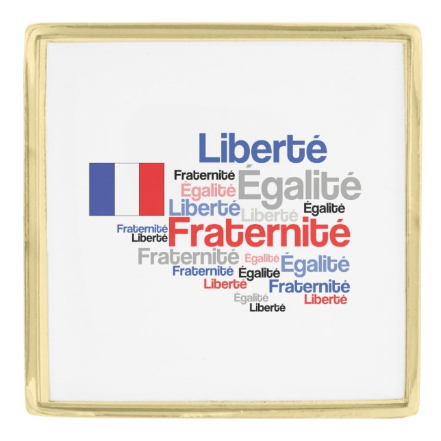 Liberté, Égalité, Fraternité - French Motto Flag Gold Finish Lapel Pin (Front)