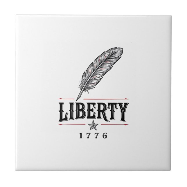 Liberty 1776 Patriotic Feather Vector Design_1 Ceramic Tile (Front)