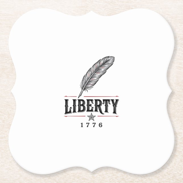Liberty 1776 Patriotic Feather Vector Design_1 Paper Coaster (Front)