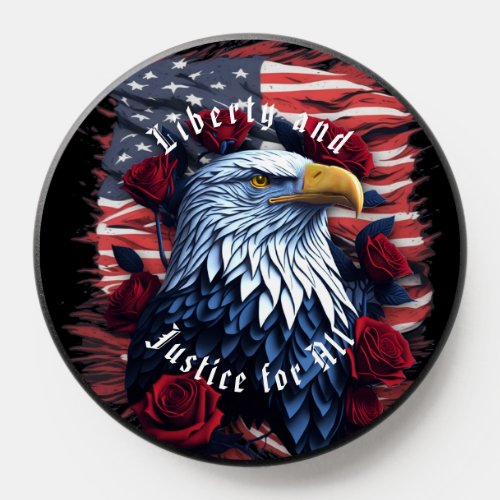 Liberty and Justice American Flag Eagle and Roses PopSocket