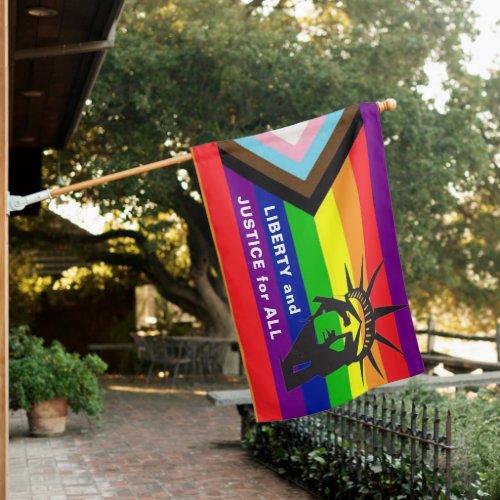 LIBERTY and JUSTICE for ALL Rainbow Gay Pride LGBT House Flag