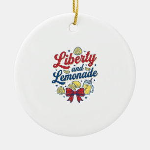 Liberty and Lemonade Patriotic Lemon Vector Shirt_ Ceramic Ornament