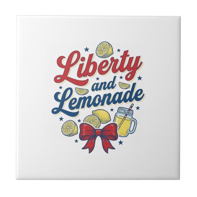Liberty and Lemonade Patriotic Lemon Vector Shirt_ Ceramic Tile (Front)