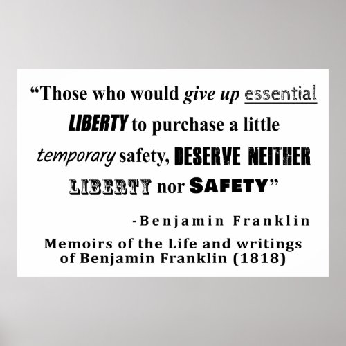 Liberty and Security Benjamin Franklin Quote Poster