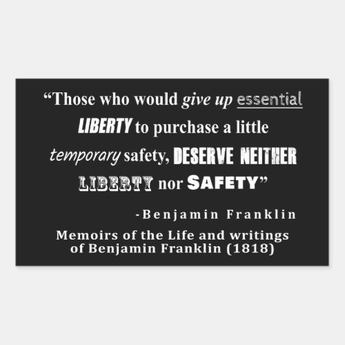 Liberty and Security Benjamin Franklin Quote White Rectangular Sticker