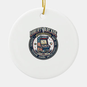 Liberty Arcade Patriotic Patriotic Arcade Gamer US Ceramic Ornament