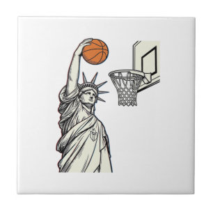 Liberty Basketball Dunk Vintage Engraving Design_1 Ceramic Tile