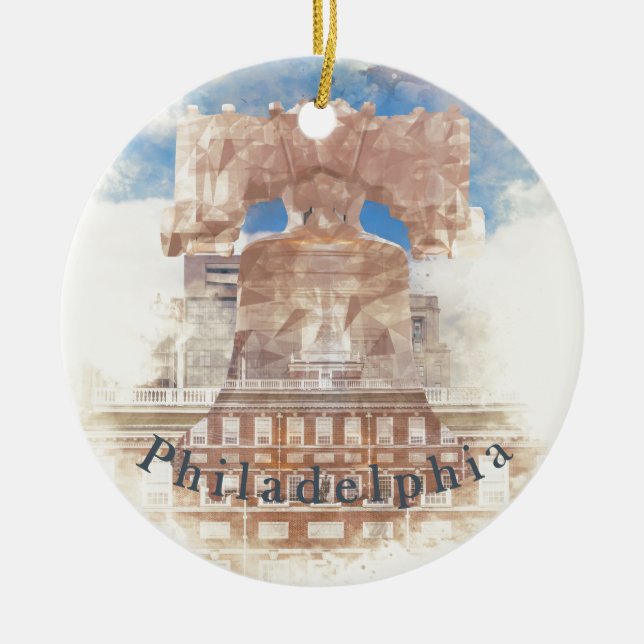 Liberty Bell and Independence Hall Ceramic Ornament (Front)