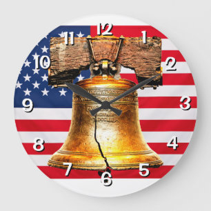 Liberty Bell over Flag Large Clock