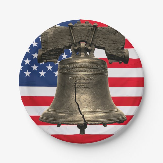 Liberty Bell over Flag  Paper Plates (Front)