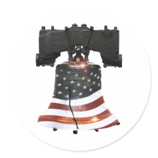 Liberty Bell with American Flag Classic Round Sticker