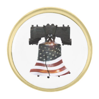 Liberty Bell with American Flag Gold Finish Lapel Pin