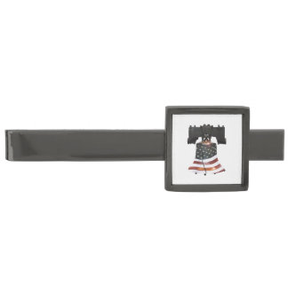 Liberty Bell with American Flag Gunmetal Finish Tie Bar
