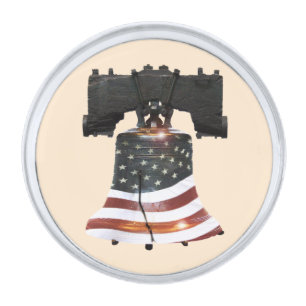 Liberty Bell with American Flag Silver Finish Lapel Pin