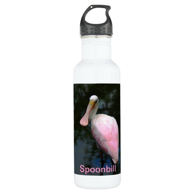 Liberty Bottle, Roseatte Spoonbill Bird Stainless Steel Water Bottle (Front)