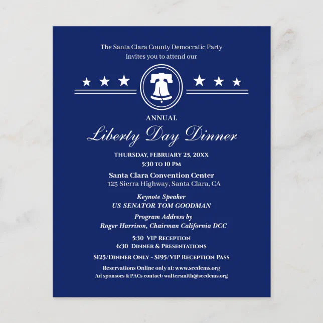 Liberty Day Dinner Political Fundraiser Invitation Zazzle