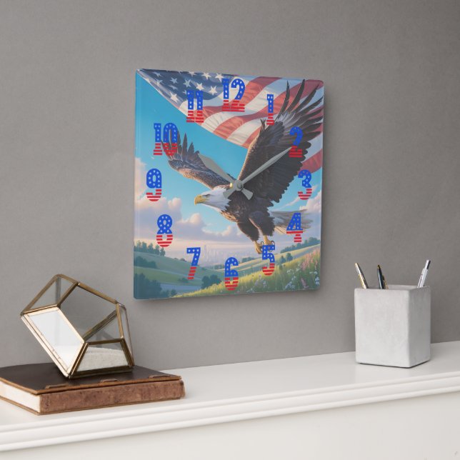 Liberty Eagle & Flag Square Wall Clock (1776–2026) (Office)