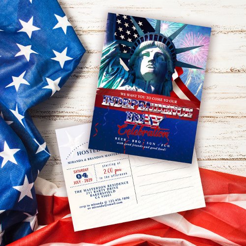 Liberty Fireworks 4th Of July Party Invitation Postcard