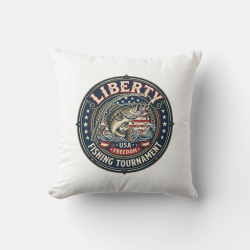 Liberty Fishing Tournament Patriotic Patriotic Fis Throw Pillow