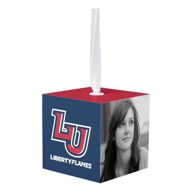 Liberty Flames Letters Cube Ornament (Back Angled)