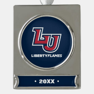 Liberty Flames Letters Silver Plated Banner Ornament