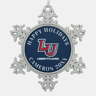 Liberty Flames Letters Snowflake Pewter Christmas Ornament