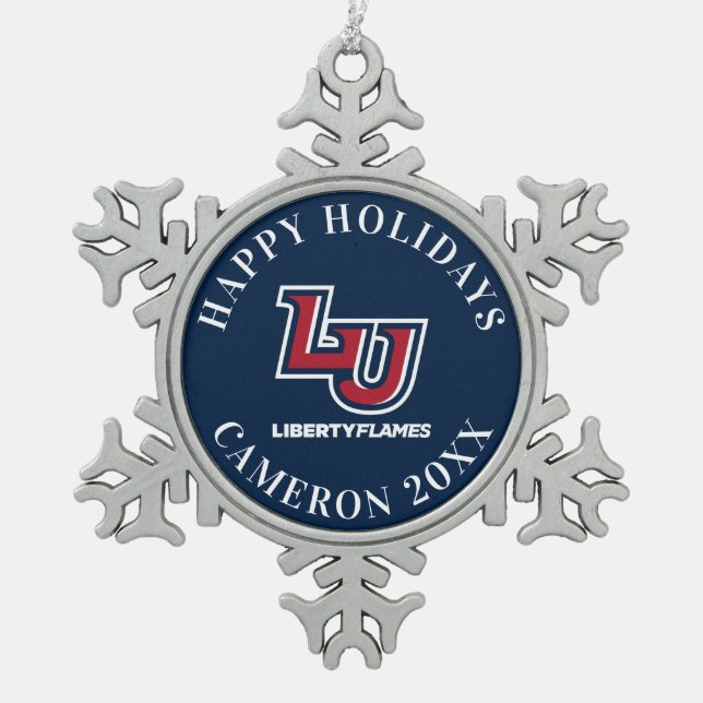 Liberty Flames Letters Snowflake Pewter Christmas Ornament (Front)