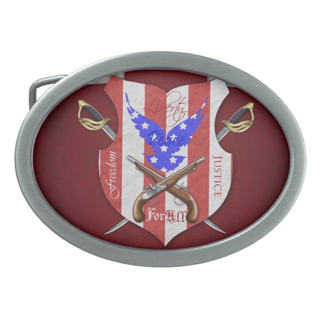Liberty For All Patriotic Flag & Sword Belt Buckle (Front)