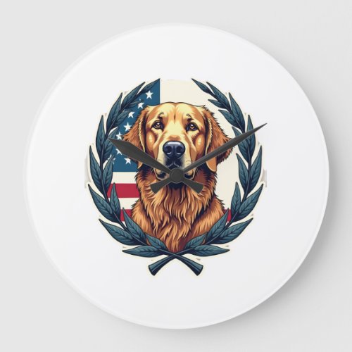 Liberty Golden Retriever Vintage Patriotic Tee Large Clock